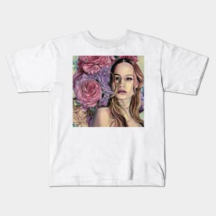 Beautiful girl with roses Kids T-Shirt